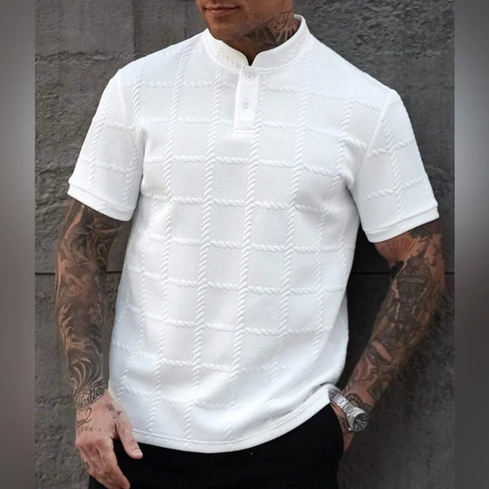 Men's White Textured Polo Shirt - Picture 5 of 6